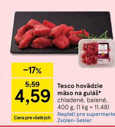 Tesco hovädzie mäso na guláš chladené, balené, 400 g