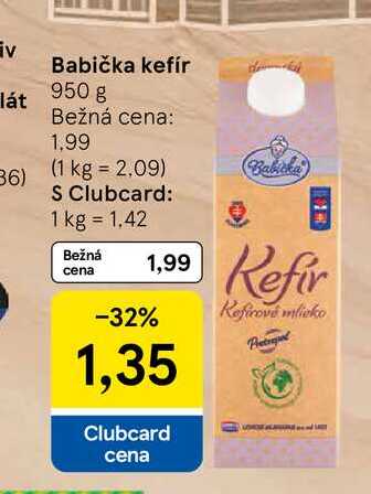 Babička kefír 950 g  v akcii