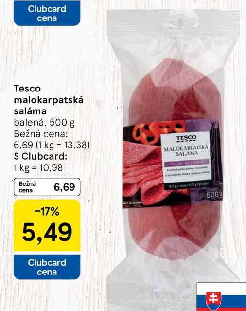 Tesco malokarpatská saláma balená, 500 g