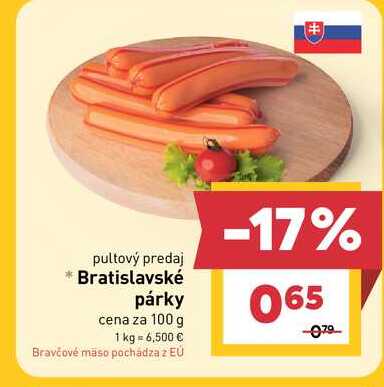 Bratislavské párky cena za 100 g