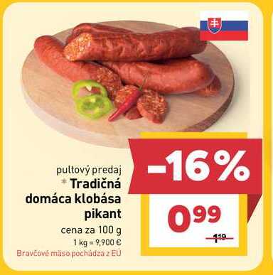 Tradičná domáca klobása pikant cena za 100 g