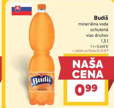 Budiš minerálna voda ochutená viac druhov 1,5l