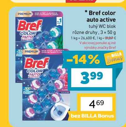 Bref color auto active tuhý WC blok rôzne druhy, 3 x 50 g