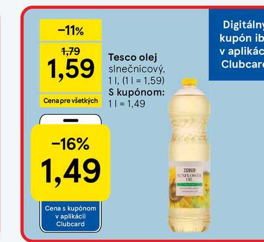 Tesco olej slnečnicový, 1l v akcii