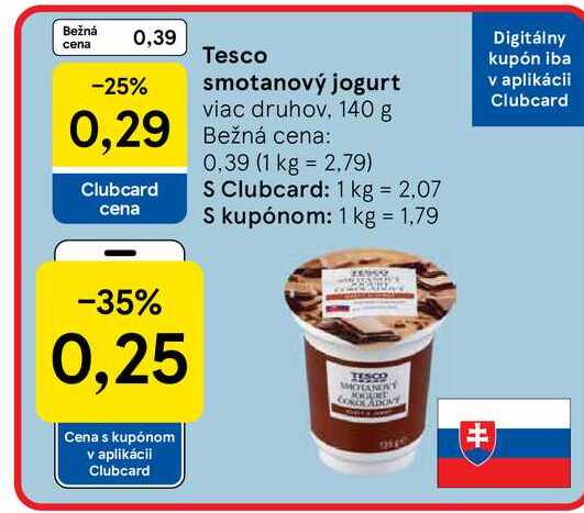 Tesco smotanový jogurt viac druhov, 140 g