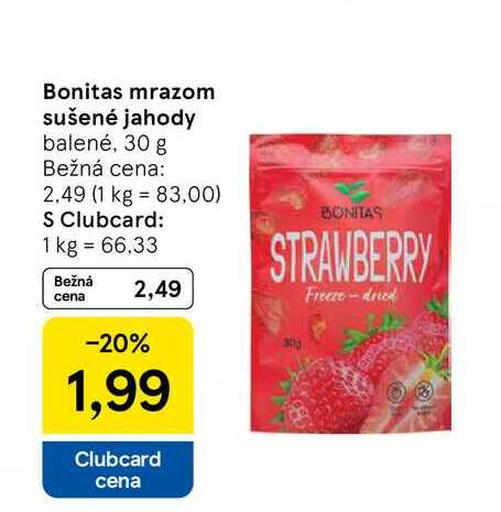 Bonitas mrazom sušené jahody balené, 30 g