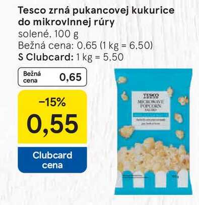 Tesco zrná pukancovej kukurice do mikrovlnnej rúry solené, 100 g