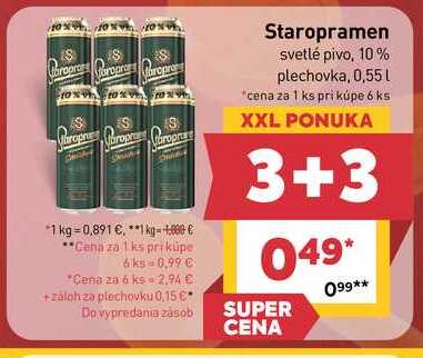 Staropramen svetlé pivo, 10% plechovka, 0,55 l