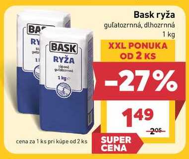 Bask ryža gulatozrnná, dlhozrnná 1 kg
