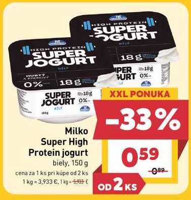 Milko Super High Protein jogurt biely, 150g  v akcii