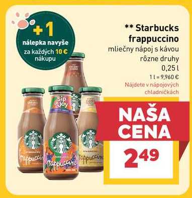 Starbucks frappuccino mliečny nápoj s kávou rôzne druhy 0,25l