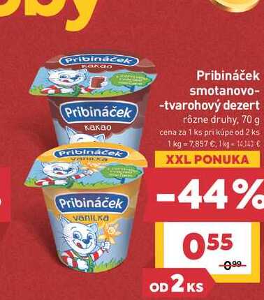 Pribináček 70 g, vybrané druhy