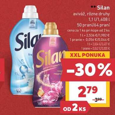 Silan aviváž, rôzne druhy 1.1 l/1,408l, 50 praní/64 praní