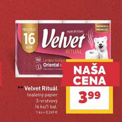 Velvet Rituál toaletný papier 3-vrstvový 16 ks/1 bal.
