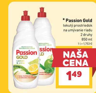 Passion Gold tekutý prostriedok na umývanie riadu 2 druhy 850 ml