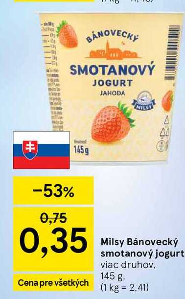 Milsy Bánovecký smotanový jogurt viac druhov, 145 g v akcii