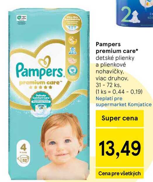 Pampers premium care detské plienky a plienkové nohavičky, viac druhov 31-72 ks v akcii