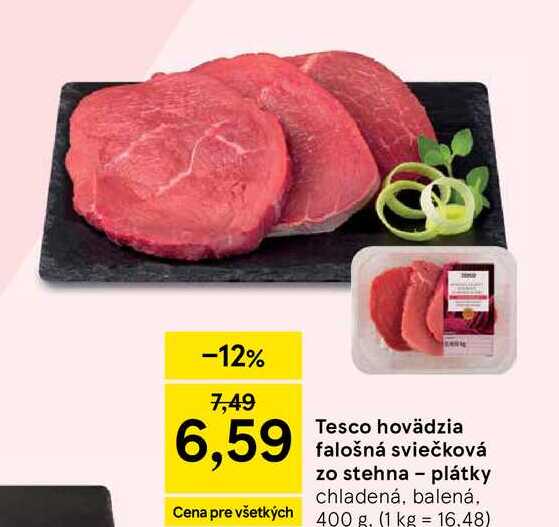 Tesco hovädzia falošná sviečková zo stehna plátky chladená, balená, 400 g