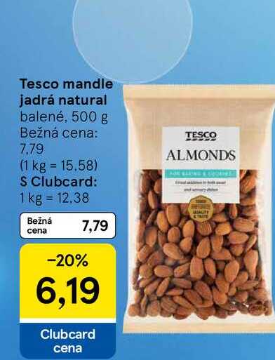 Tesco mandle jadrá natural balené, 500 g
