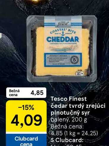 Tesco Finest čedar tvrdý zrejúci plnotučný syr balený, 200 g