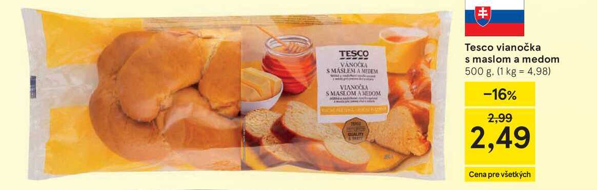 Tesco vianočka s maslom a medom 500 g