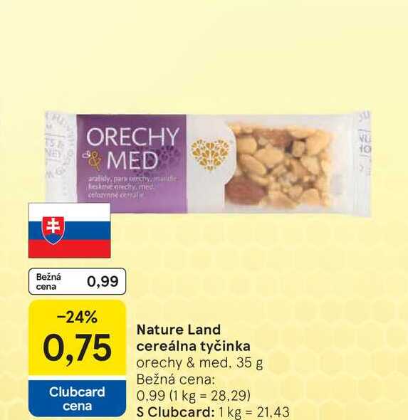 Nature Land cereálna tyčinka orechy & med 35 g