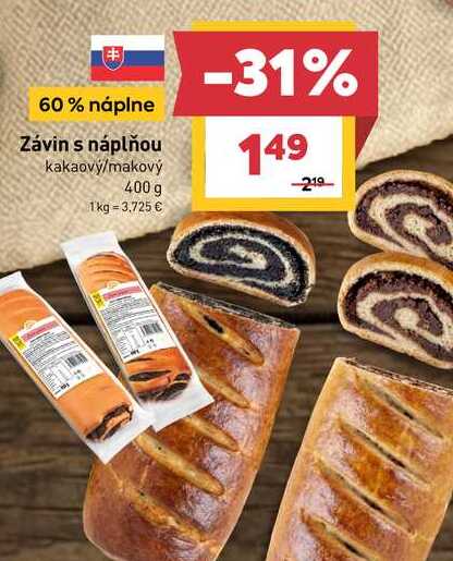 Závin s náplňou kakaový/makový 400 g