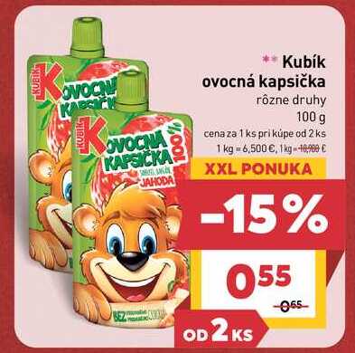 Kubík ovocná kapsička rôzne druhy 100 g