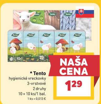 Tento hygienické vreckovky 3-vrstvové 2 druhy 10 x 10 ks/1 bal.