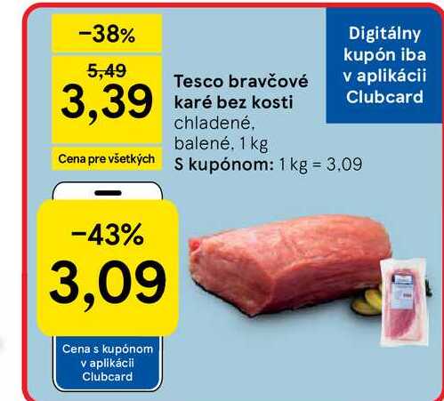 Tesco bravčové karé bez kosti chladené, balené 1 kg