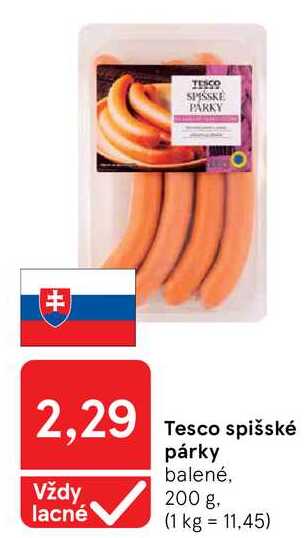 Tesco spišské párky balené, 200 g