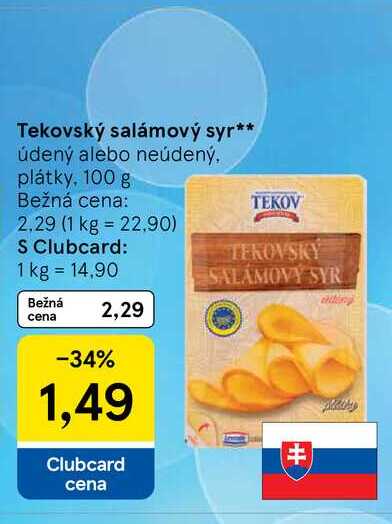 Tekovský salámový syr údený alebo neúdený plátky, 100 g