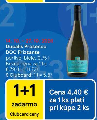Ducalis Prosecco DOC Frizzante perlivé, biele, 0,75l