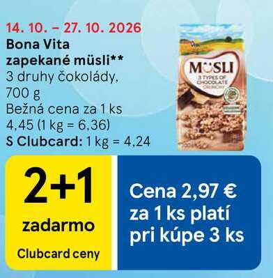 Bona Vita zapekané müsli 3 druhy čokolády, 700 g