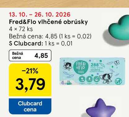 Fred&Flo vlhčené obrúsky 4 x 72 ks