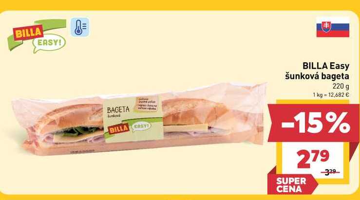 BILLA Easy šunková bageta 220 g 