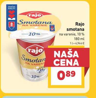 Rajo smotana na varenie, 10% 180 ml