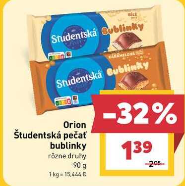 Orion Študentská pečať bublinky rôzne druhy 90 g