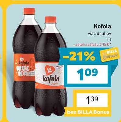 Kofola 1 l, vybrané druhy