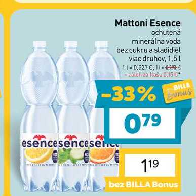 Mattoni Esence ochutená minerálna voda bez cukru a sladidiel viac druhov, 1,5l 