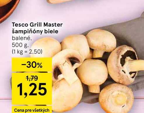 Tesco Grill Master šampiňóny biele balené, 500 g
