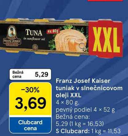 Franz Josef Kaiser tuniak v slnečnicovom oleji XXL 4 x 80 g