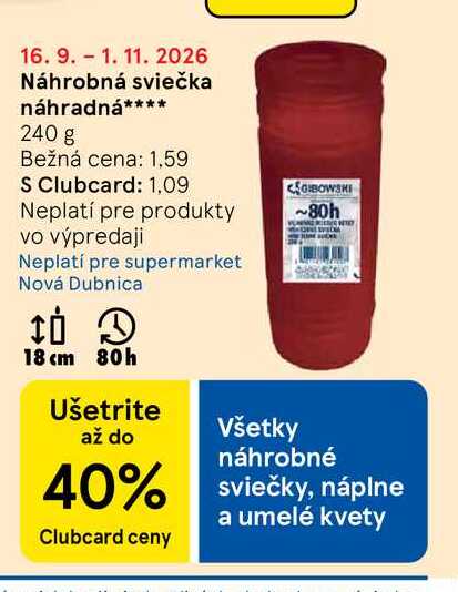 Náhrobná sviečka náhradná 240 g