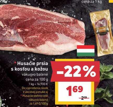 Husacie prsia s kosťou a kožou vákuovo balené cena za 100 g