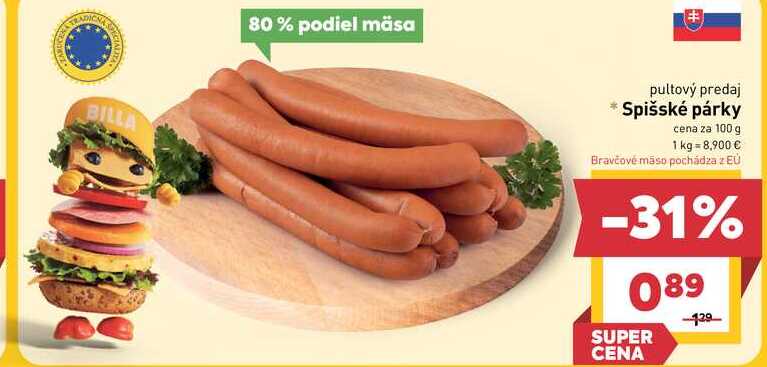 Spišské párky cena za 100 g
