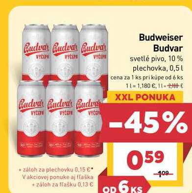 Budweiser Budvar svetlé pivo, 10% plechovka, 0,5l v akcii
