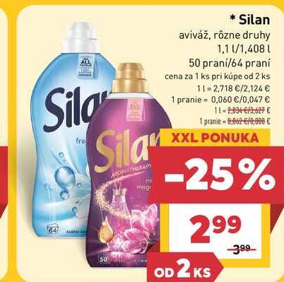 Silan aviváž, rôzne druhy 1,1 L/1,408 L 50 praní/64 praní