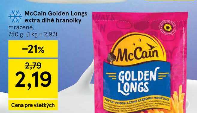 McCain Golden Longs extra dlhé hranolky mrazené, 750 g