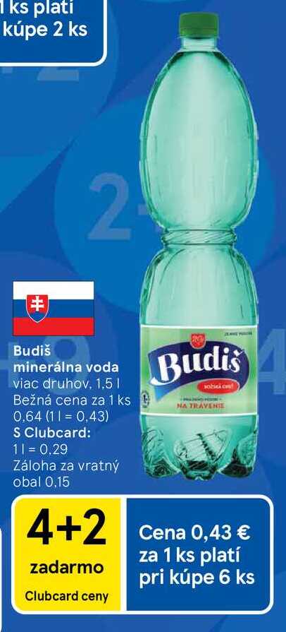 Budiš minerálna voda viac druhov 1,5 l v akcii