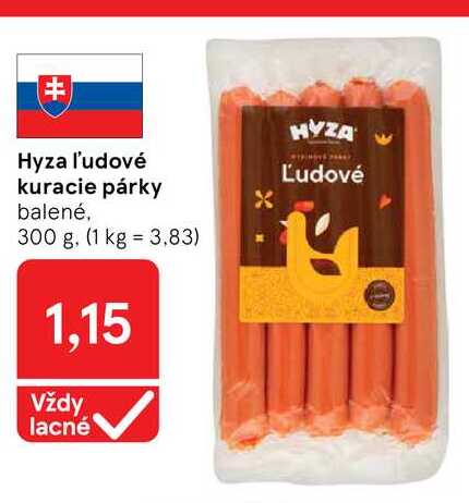 Hyza l'udové kuracie párky balené 300 g